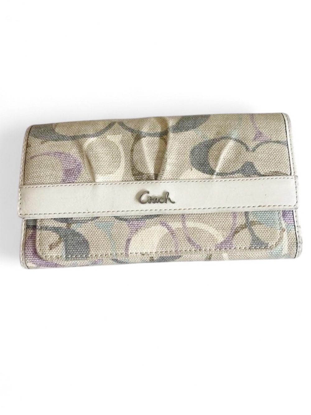 COACH 'SOHO OPTIC LINEN PLEATED WALLET' -Vintage / Cream Purple Beige